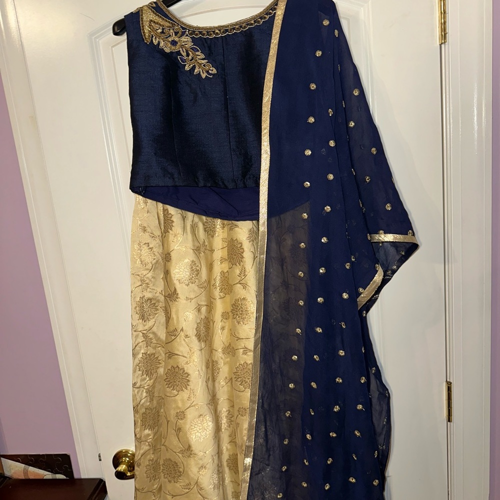 Elegant Navy and Gold Women's Wedding Lehenga
